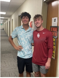           Senior Smiles Ben Weber '25 poses with senior dean Shane Orr. Weber is one of the  29 senior boarders Orr oversees. 