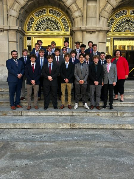 Ready for Battle The Mock Trial team poses outside of the Douglas County Courthouse before the first competition. The teams performed very well in the opening round of trial.