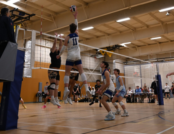 Defying Gravity Josh Morgan ‘26 jumps in the air to score a point for his team. Morgan’s team would go on to win this whole tournament. 